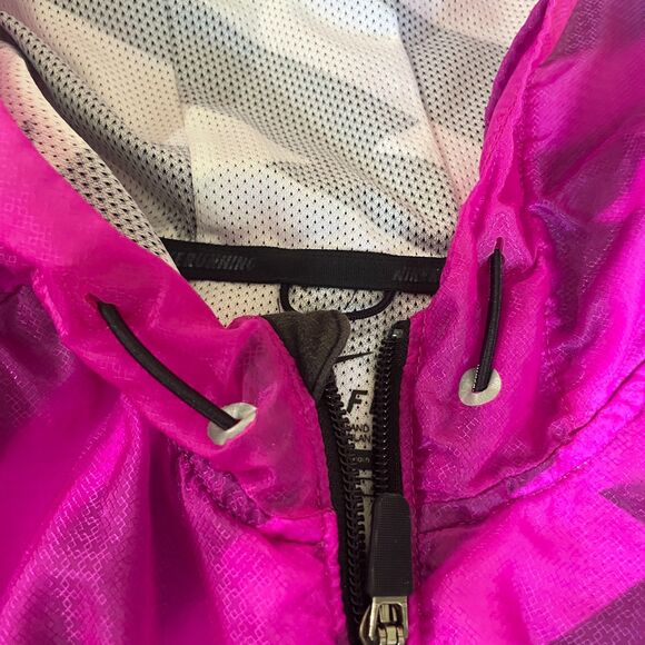 Nike Fanatic Running Dri-FIT Jacket Womens M Pink Black Bolt Hood Zip Reflective - Picture 7 of 14